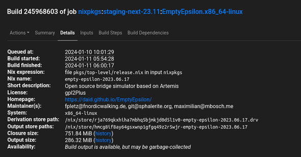 CI build details of EmptyEpsilon
